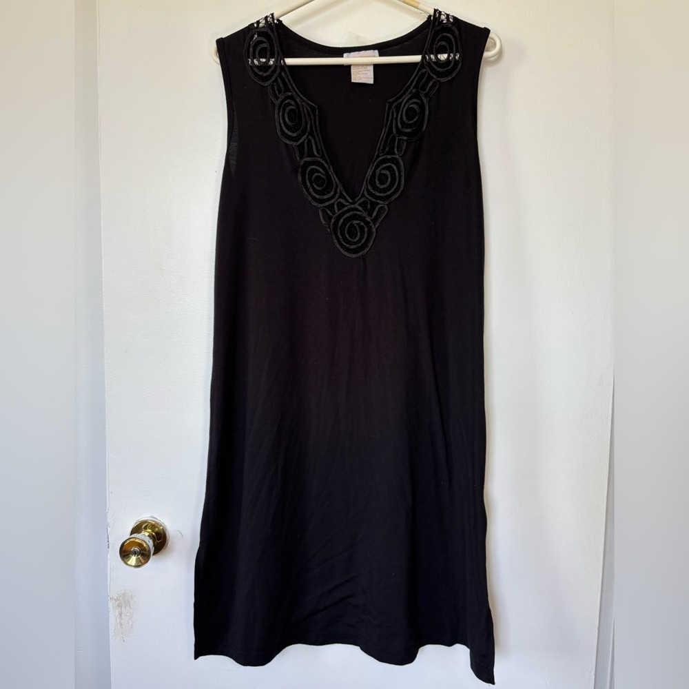 Alain Thomas Black Sleeveless Midi Dress Swirl Detail Size L